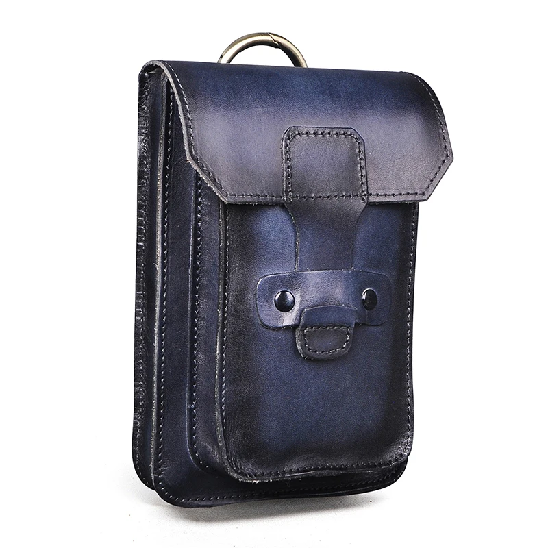 

Men Fashion Natural Leather Small Summer Pack Hook Design Travel Cigarette Case 7" Phone Pouch Fanny Waist Pack Belt Bag 9966