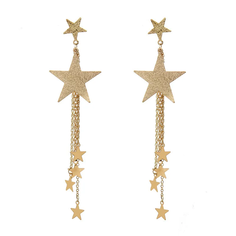 Женские серьги подвески в форме серебряной Золотой Звезды Длинные массивные с