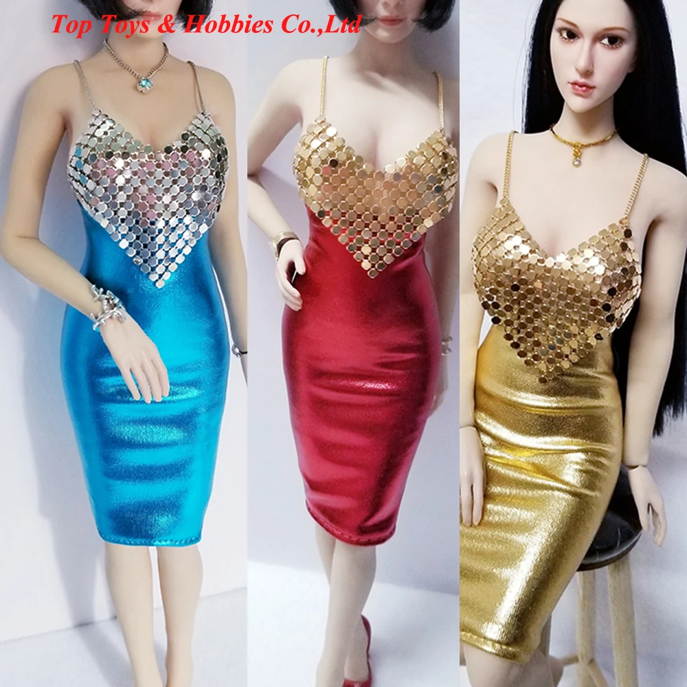 Женская фигурка 1/6 соблазнительное платье модель костюма металлический Топ