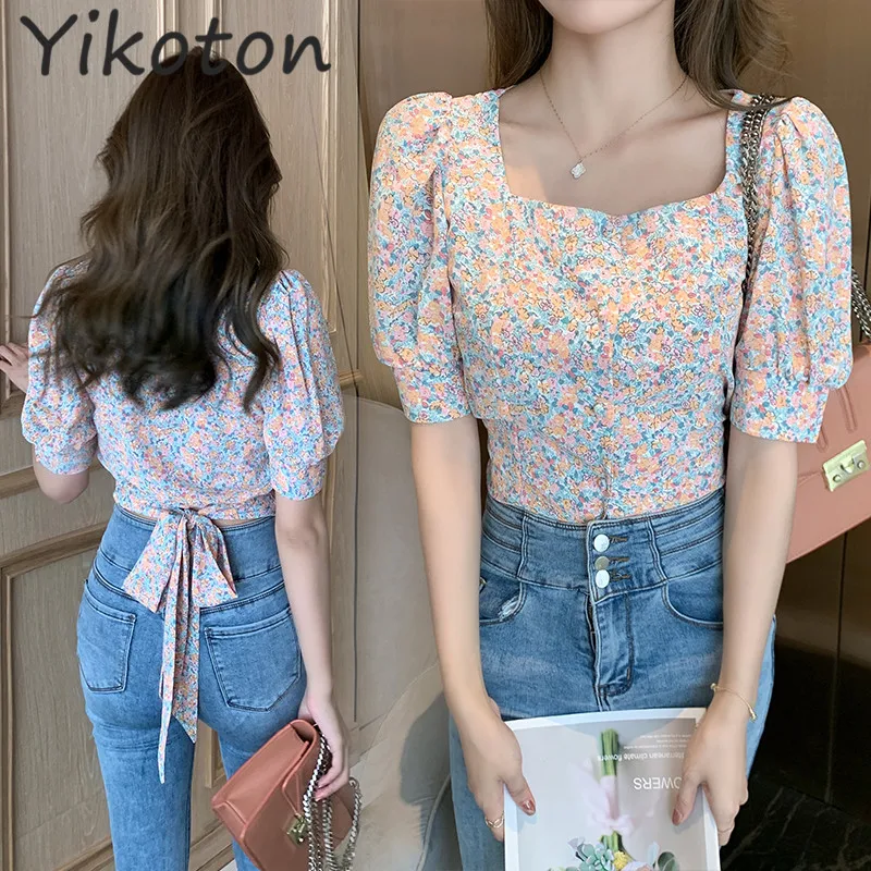 Женские блузки и рубашки с цветочным принтом 2022 Повседневная Облегающая рубашка