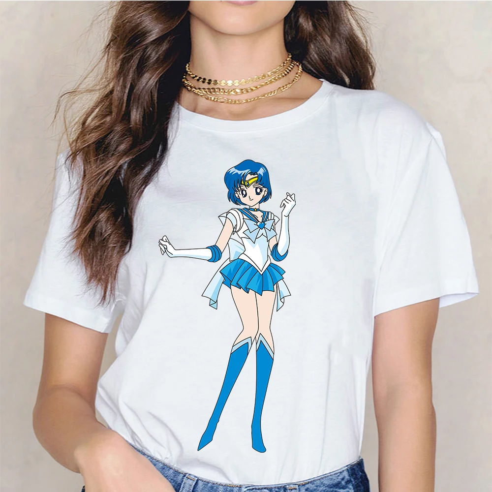 

90s Tshirt Sailor Moon Graphic Summer Tops Cute Harajuku Kawaii Anime New T Shirt Women Funny Cartoons Oversized T-shirt Female