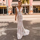 Женское свадебное платье-Русалка UZN, кружевное платье с глубоким вырезом, цветочной аппликацией и открытой спиной, сатиновые свадебные платья