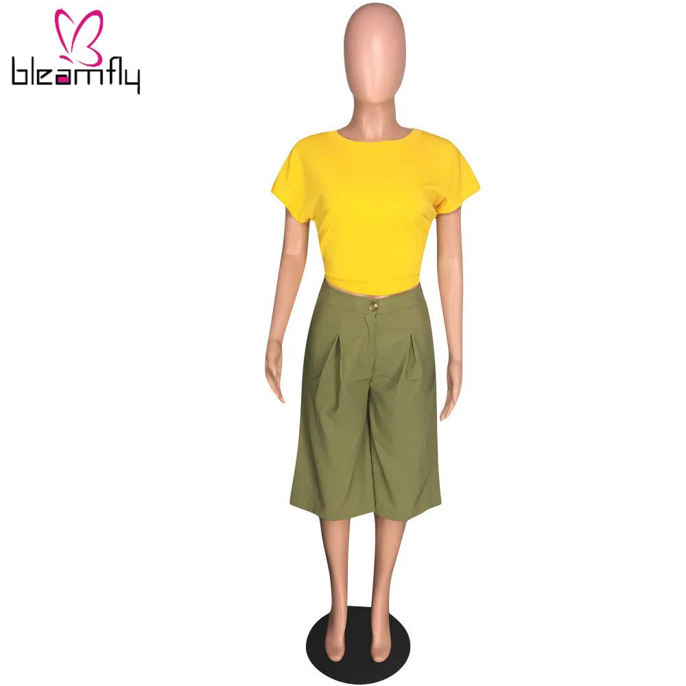 Новые женские летние однотонные свободные расклешенные укороченные штаны с