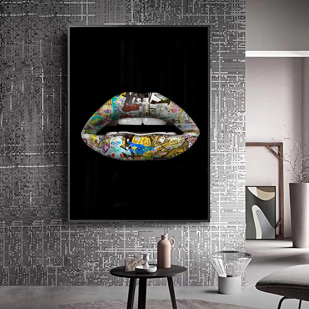 

Abstract Graffiti Lip Canvas Painting Modern Artwork Picture Wall Art Lip Graffiti Posters Home Decor Print For Room Quadros