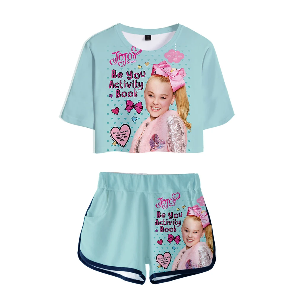 

Популярные женские комплекты 3D JOJO SIWA, новые модные красивые футболки с открытым пупком для девочек + шорты, летние крутые комплекты из двух предметов, одежда