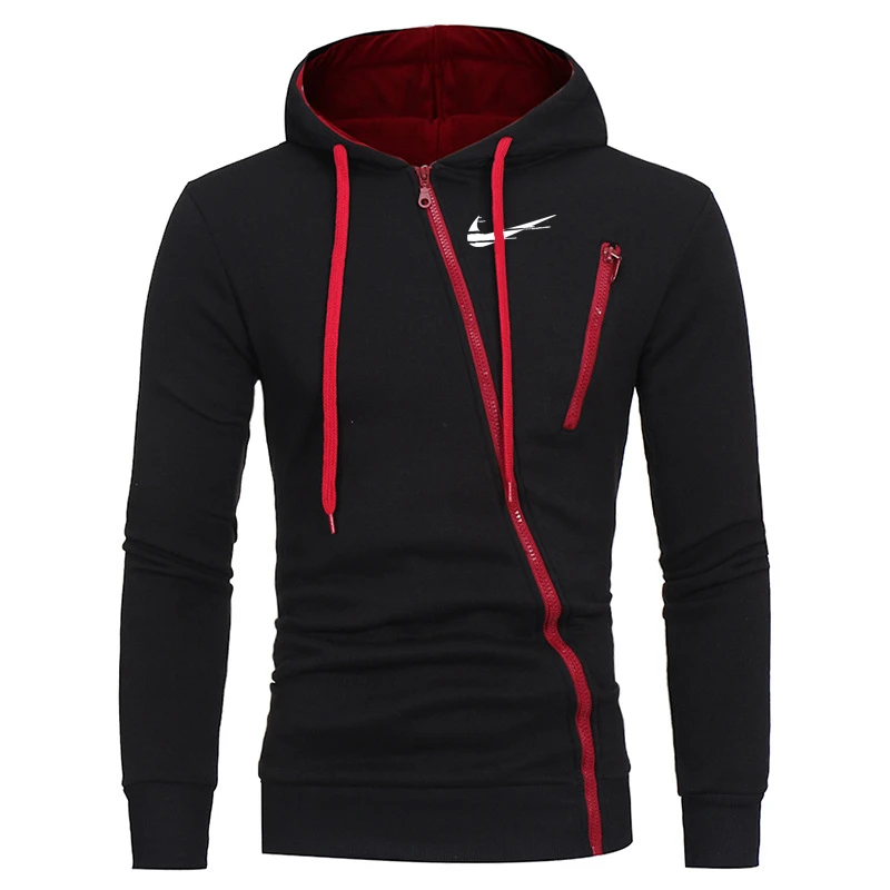 

New oblique zipper INIKE men's casual slim hooded cardigan sweater large cross border men's Fashion Top