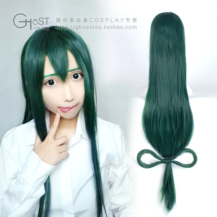 

Peluca de Cosplay de My Hero Academia Asui Tsuyu, color verde oscuro, largo y recto de 80cm, peluca Baku no Hero Cos