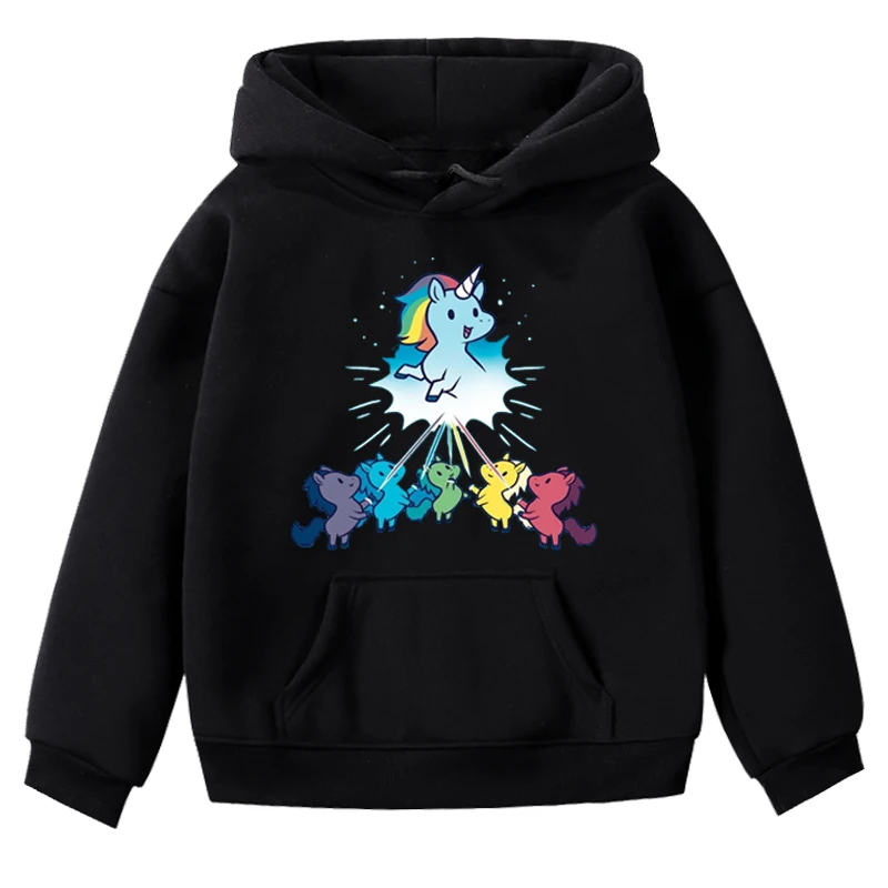 Hoodies 2 Новые модные детские толстовки с капюшоном с аниме для мальчиков и девочек, толстовка с единорогом, зимние уплотненные пуловеры с единорогом, топы - Цвет: Hoodies 2