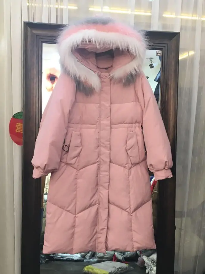 Grand rеel fourrure de rate laveur nouvelle veste d'hiver femmes manteau d'hiver femme canard doudoune femmes epais chaud Long vers le bas Parkas