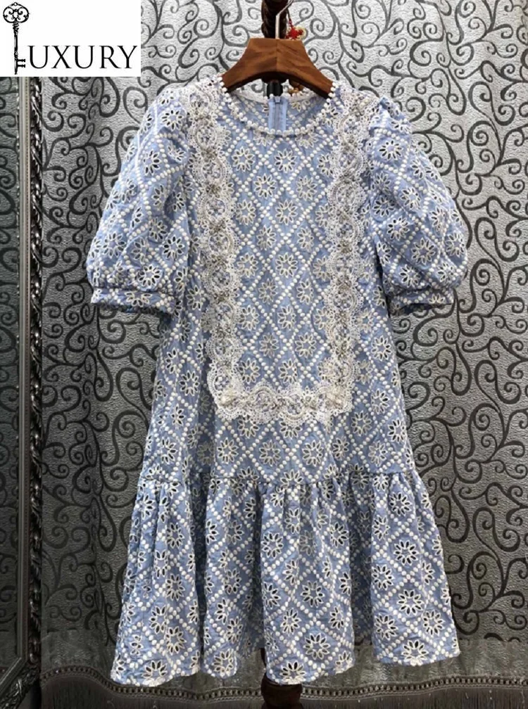Женское винтажное платье с вышивкой синее белое розовое Повседневное из 2020