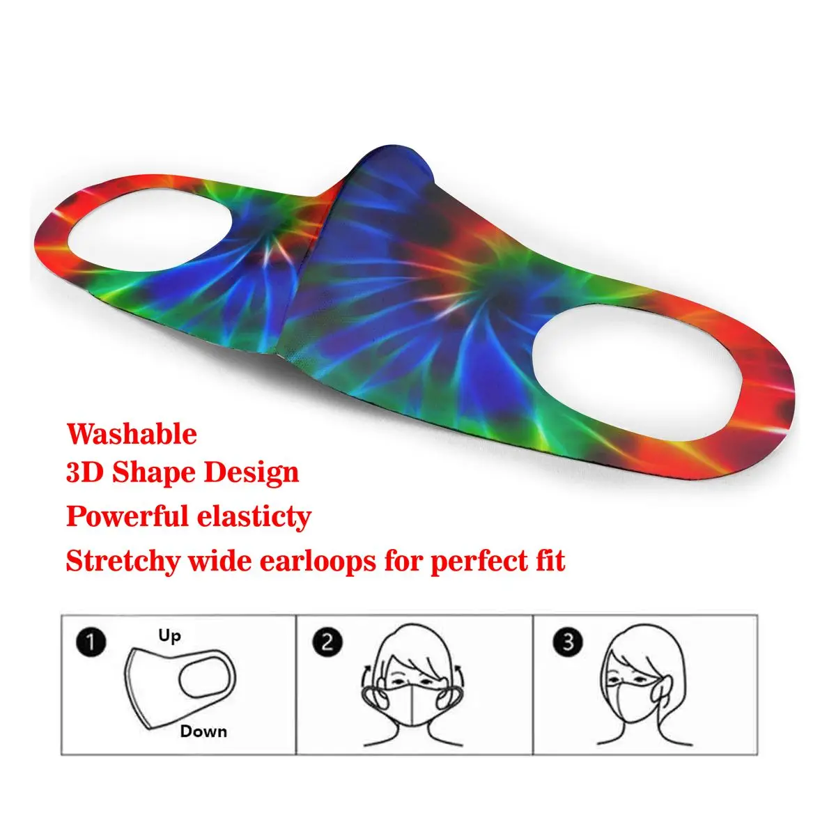

Dust Mask Tie Dye Digital Art Mouth Face Mask for Adult Kids Windproof Washable Reusable