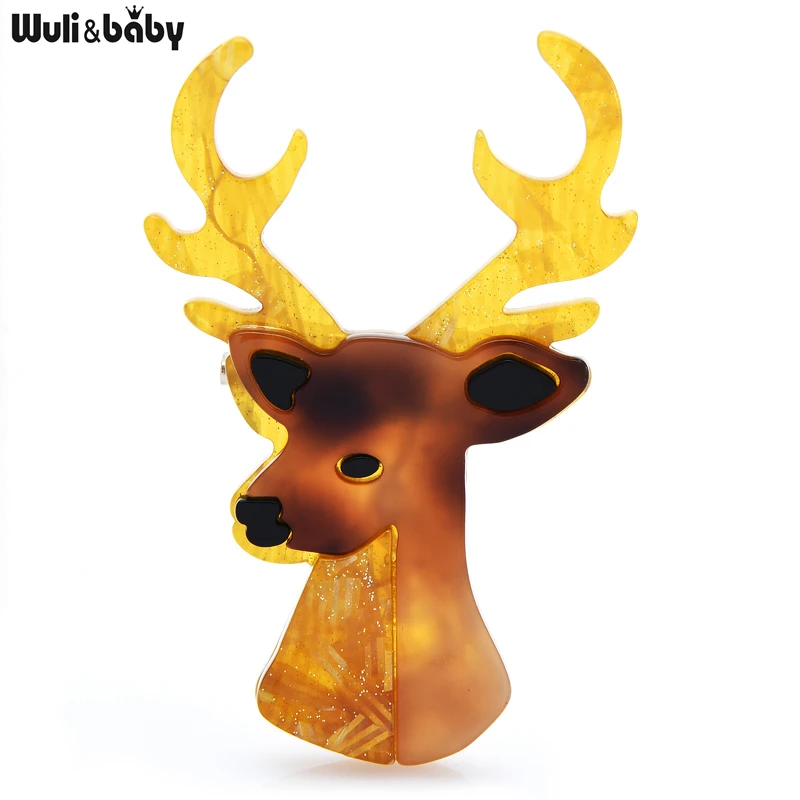

Wuli&baby Acrylic Lovely Deer Brooches For Women Unisex Christmas New Year Deer Animal Party Casual Brooch Pin Gifts