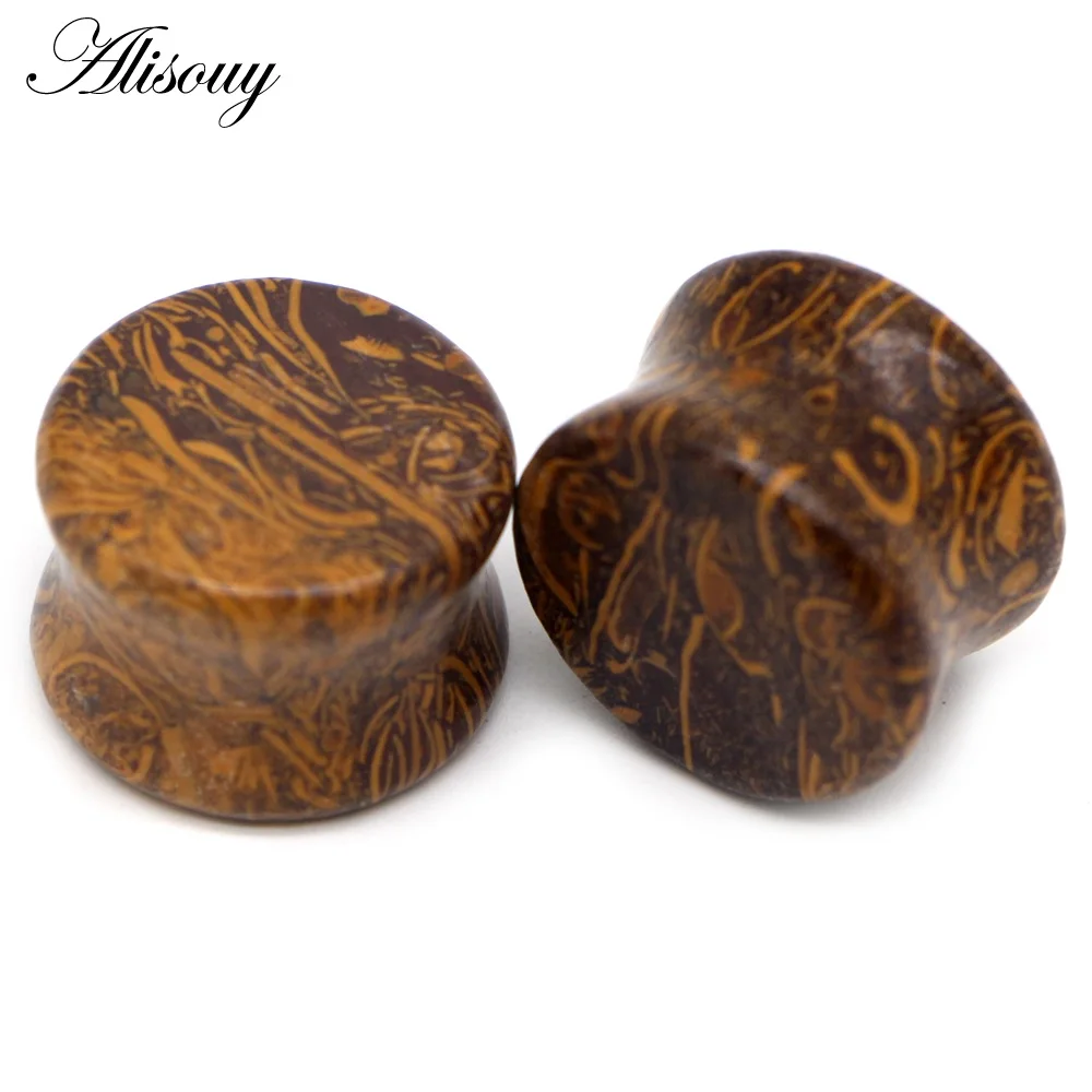 k Tiger Skin Stone Alisouy, 2 шт., натуральные каменные расширители для ушей, беруши, тоннели, 6 мм-16 мм, ушные растяжки, конусные пирсинг, ювелирные изделия - Окраска металла: k Tiger Skin Stone