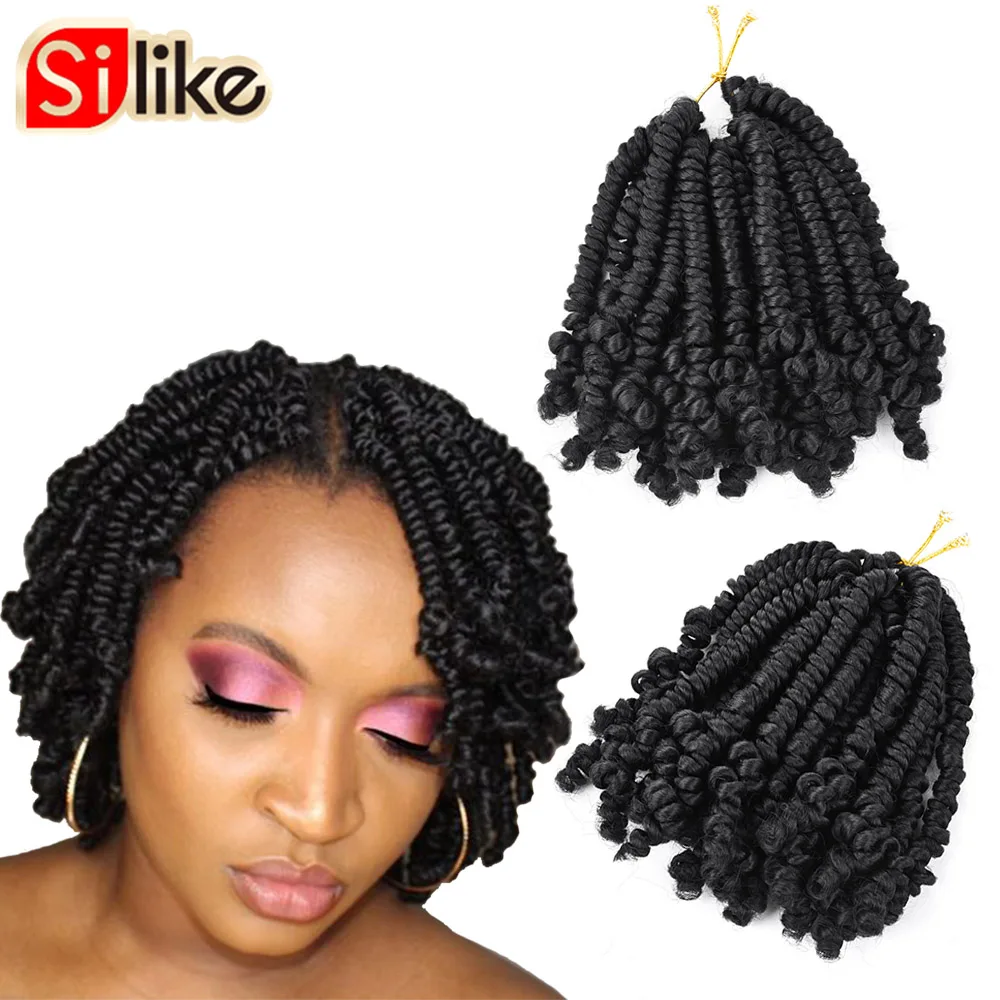 Пружинные твист волосы 8 дюймов Синтетические крючком плетеные удлинители 6 для