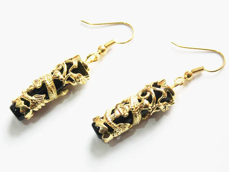 Хорошие Необычные черные натуральные нефритовые ювелирные изделия серьги с