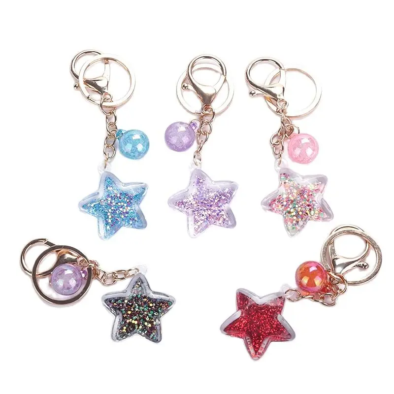 

New Glitter Stars Key Chains DIY Craft Pentagram Bag Car Accessories Charm Holder Woman Acrylic Key Hook Decor Pendant Ornament