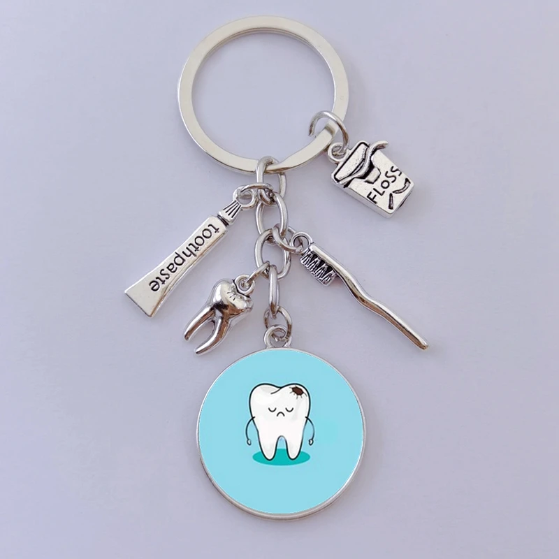 Cute Tooth Cleaning Promotion Key Chain Dentist Souvenir Gift Ring Angel Pendant Toothpaste Toothbrush | Украшения и аксессуары