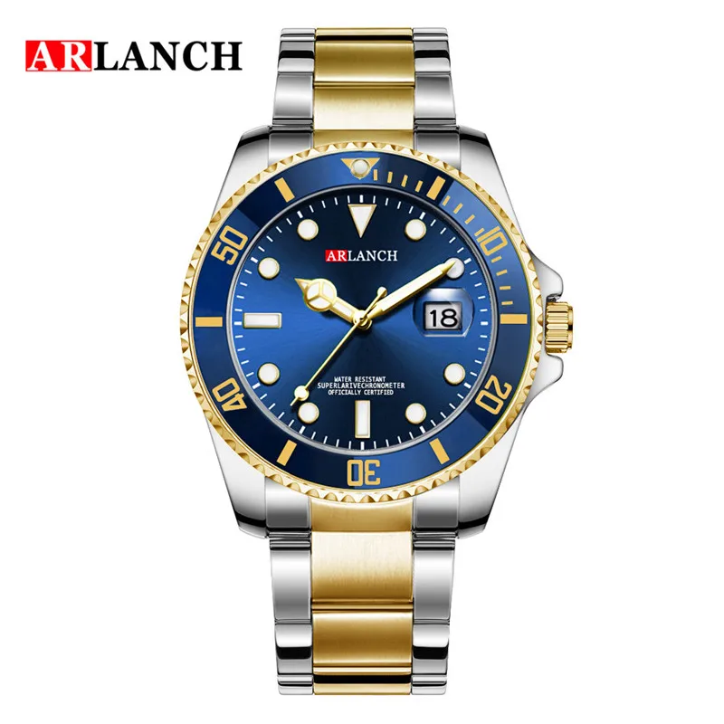 Gold blue Новые Горячие Роскошные брендовые Модные мужские кварцевые часы Стальные светящиеся водонепроницаемые мужские спортивные часы Relogio Masculino наручные часы - Цвет: Gold blue