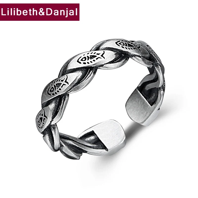 

Women Men Tail Ring Real 925 Sterling Silver Small Fish Fashion Vintage Fine Adjustable Jewelry 2021 Arrival Anillos Mujer R36