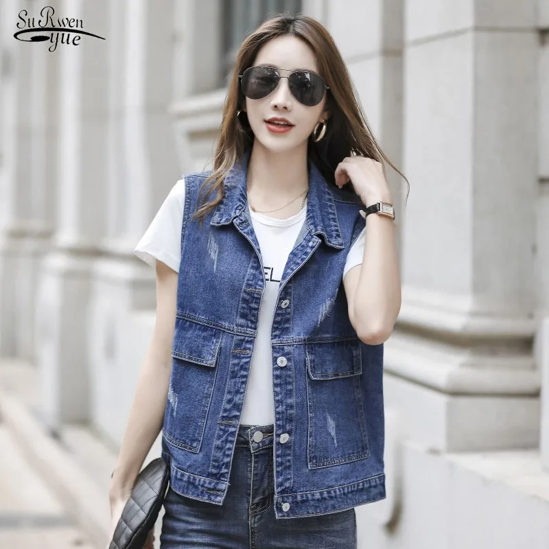 

Куртка женская джинсовая свободного покроя, повседневный жилет из денима, большие размеры, пальто без рукавов, весна-осень 14835