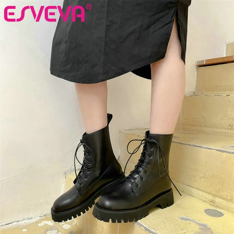 ESVEVA/2021 г. Ботинки до середины икры из коровьей/лакированной кожи на молнии