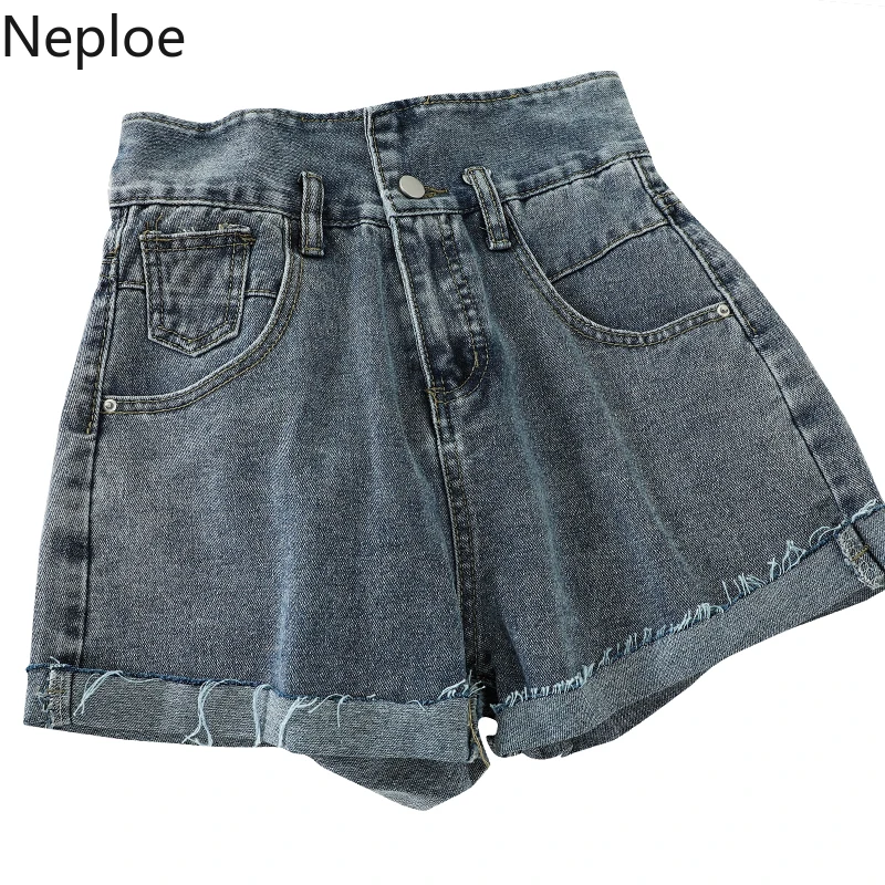 Женские джинсовые шорты с высокой талией Neploe повседневные свободные на молнии
