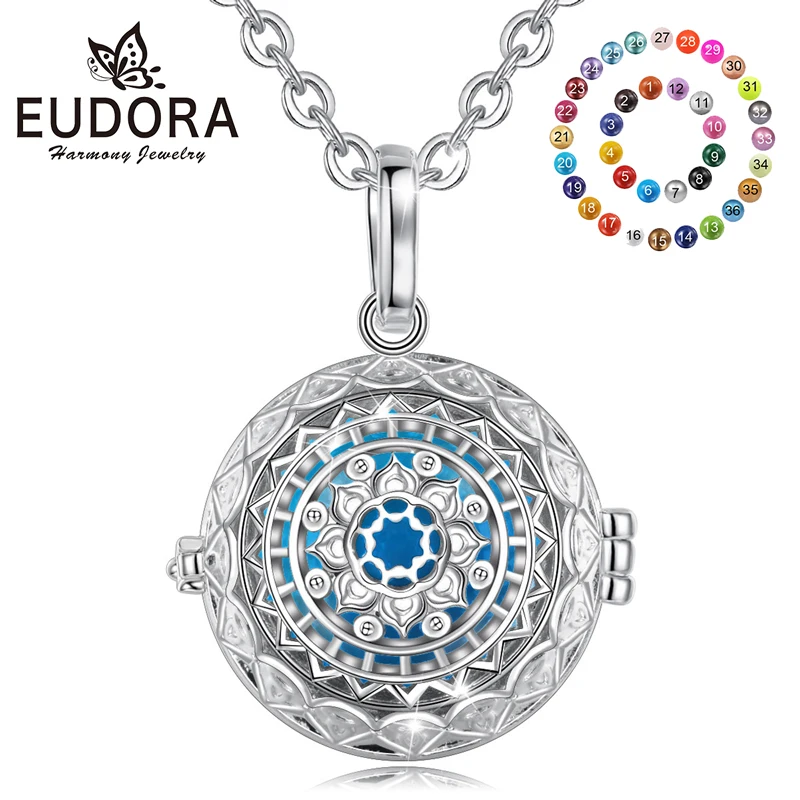 

EUDORA 20mm Flower Cage Harmony Ball Musical Pendant Angel Caller Bola Necklace For Baby Pregnancy Jewelry women Gift Idea K349