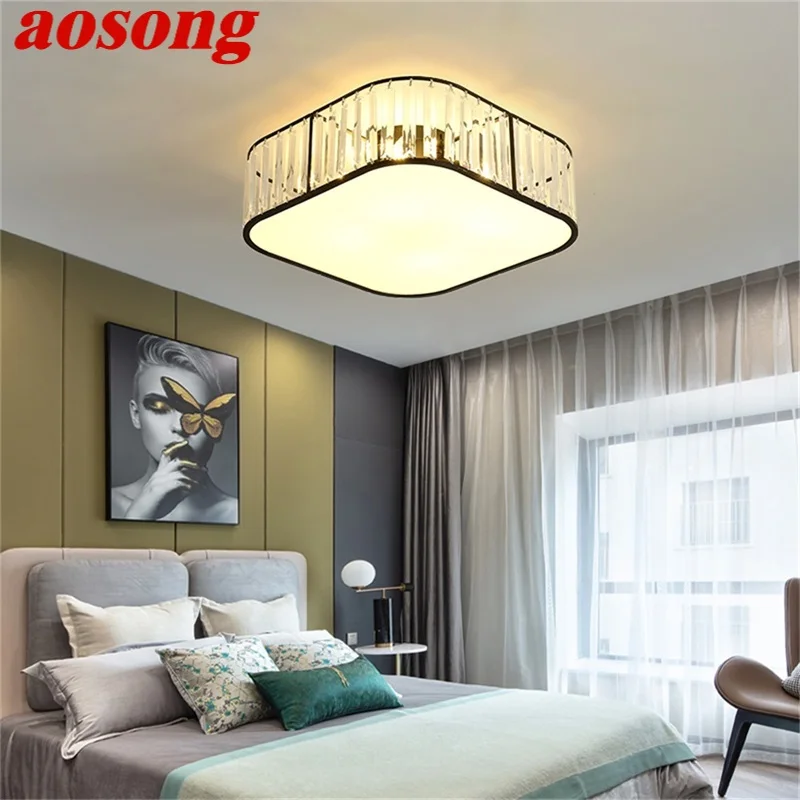 

AOSONG Modern Ceiling Light Square Luxury Gold LED Lamp Fixtures Home For Dining Room Decoration