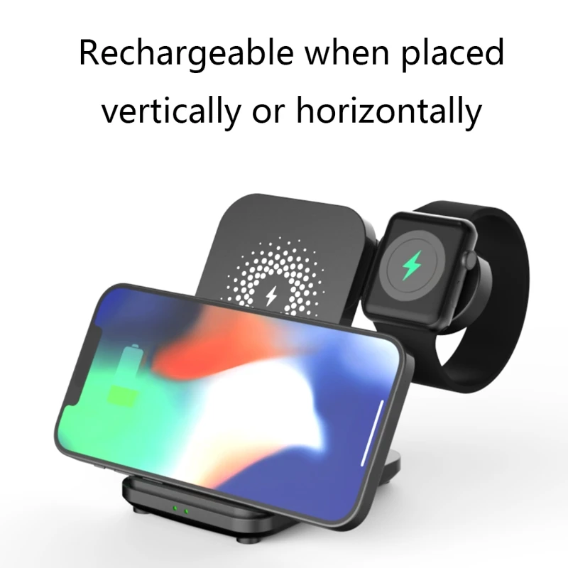 15W Fast Wireless Charger Base Stand Compatibe for A irpods i-Watch i-Phone Foldable Portable Charging Dock Station