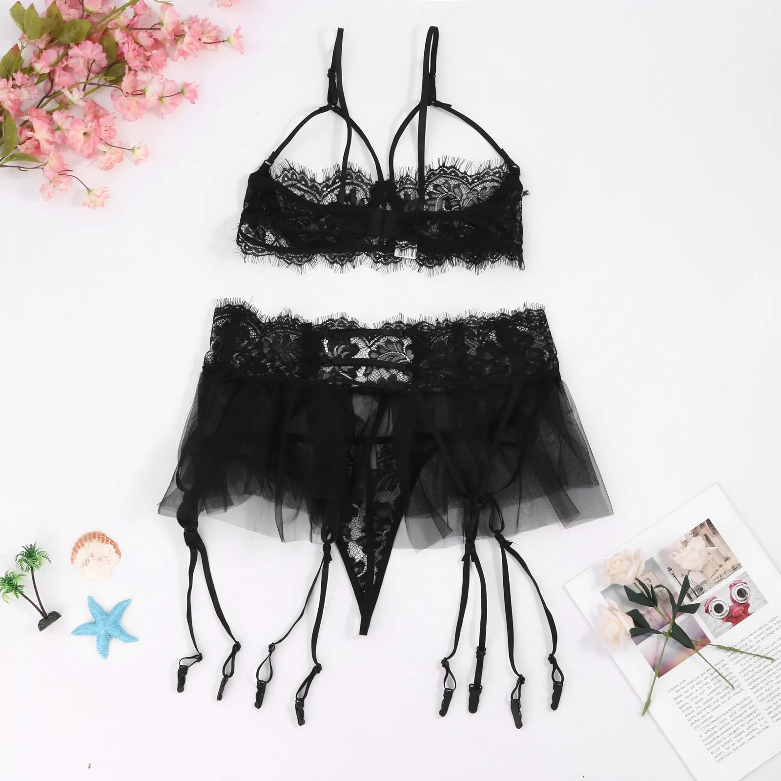 M-3XL Плюс размер сексуальное кружевное нижнее белье для женщин, сексуальное белье-стринги, подвязка и бюстгальтер-комплект Mujer. Просвечивающий бэбидолл, порноэротические костюмы.