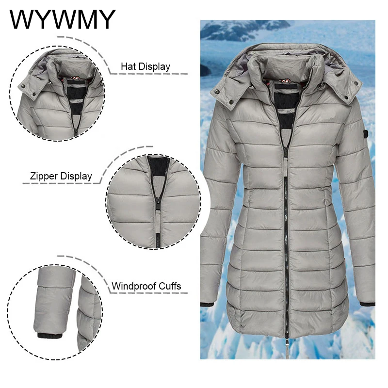 WYWMY Winter Korean Styel Women's Cotton Padded Jacket Female Medium Long Slim Simple Warm Down Coat Casual Cotton Padded Parkas