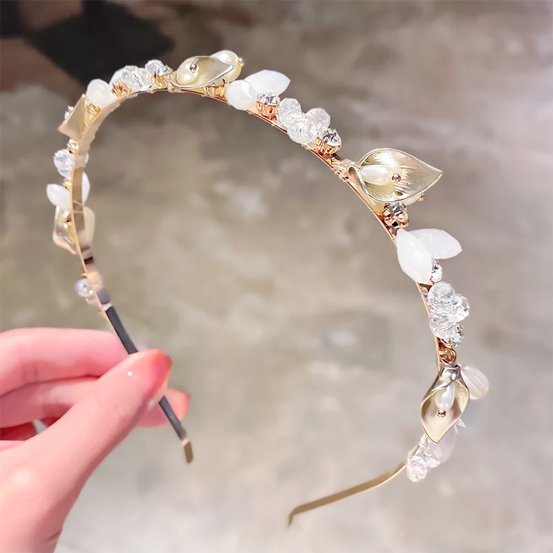 

Liu Shishi's same hairband Pearl Rhinestone Cross headband Korean French hairpin