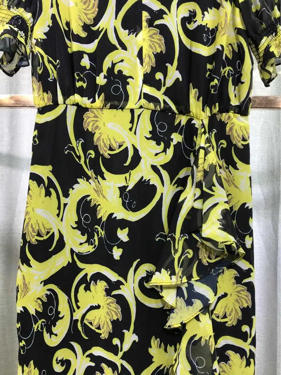 

Summer Women's 2021 Runways retro print ruffles Dress High quality fishtail dress B452