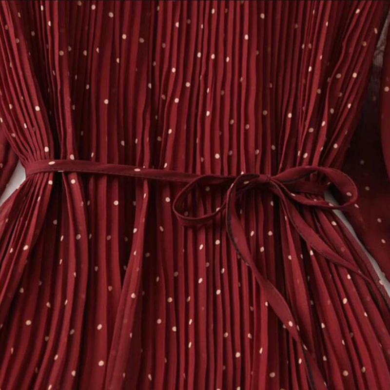 

2021 New Women Spring Print Dresses Long Sleeve Chiffon Pleated Dress Loose Casual Plus size Ruffles Flare Sleeve Long Dress