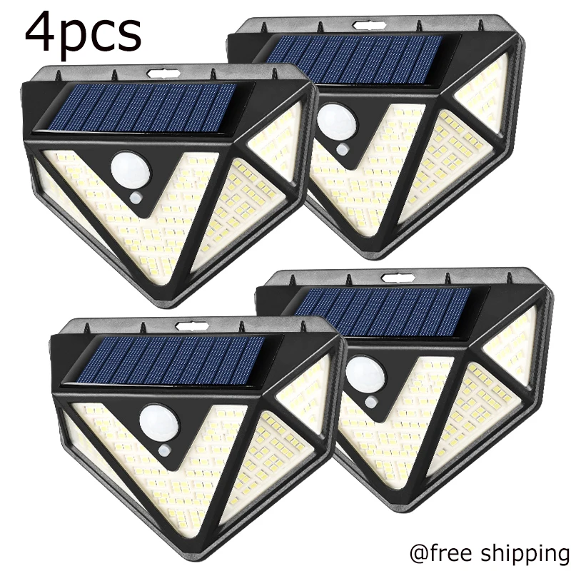 4pcs 166 LED Solar Light Outdoor Lamp Powered Sunlight 3 Modes PIR Motion Sensor For Garden Decoration Wall Street | Лампы и освещение