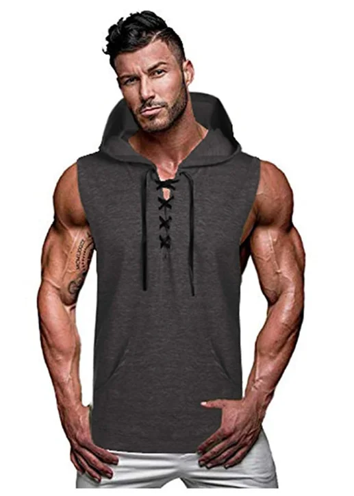 

upper garment2020 foreign trade men'sNew European and American men's casual pure-color hooded t-shirt sales sleeveless vest man