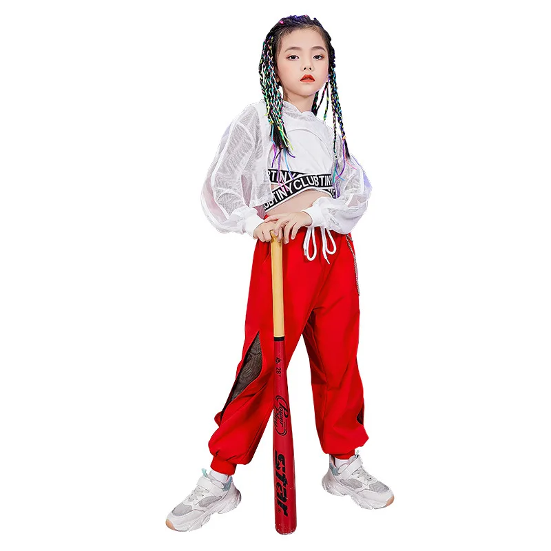 

Kid Cool Hip Hop Clothing Hoodie Crop Top Long Sleeve T Shirt Tank Top Split Street Wear Pants for Girls Dance Costume Clothes