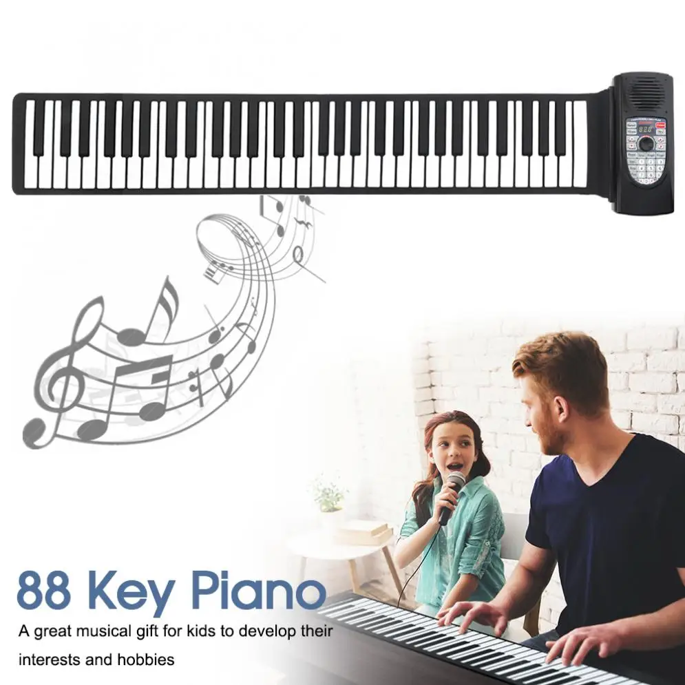 88 Keys MIDI RollUp Piano Rechargeable Electronic Silicone Flexible Keyboard Organ Built-in Speaker Support Bluetooth-compatible