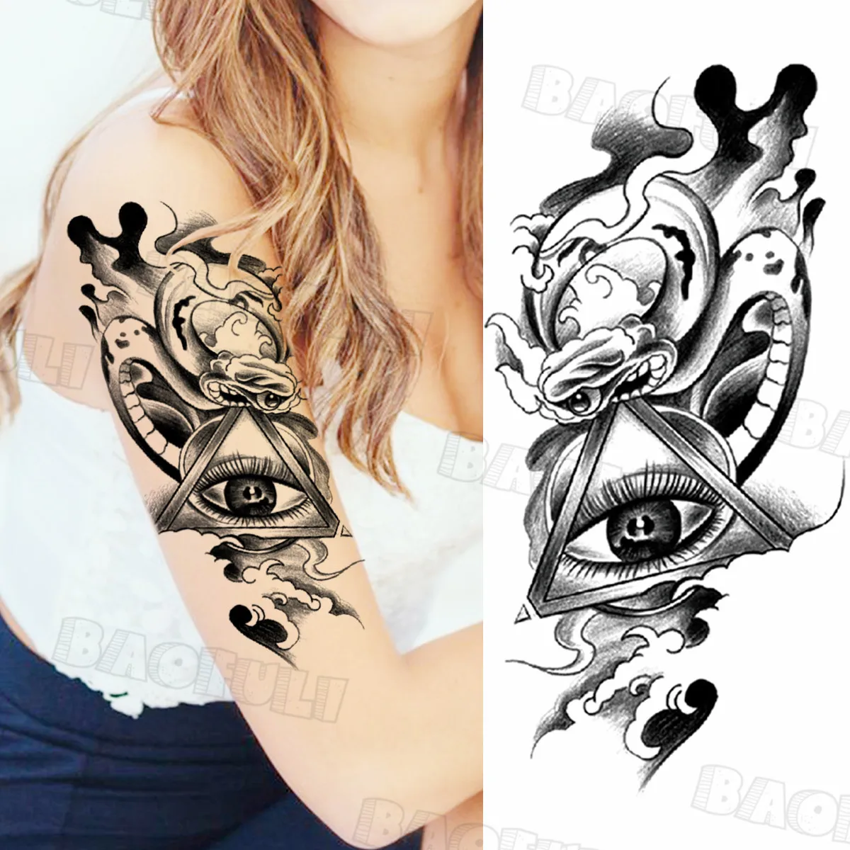 Черные Геометрические племенные глаза временные татуировки для женщин взрослые
