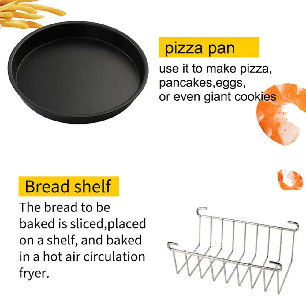 

12pcs Air Fryer Accessories 8 Inch Fit for Airfryer 5.2-6.8QT Baking Basket Pizza Plate Grill Pot Kitchen Cooking Tool for Party