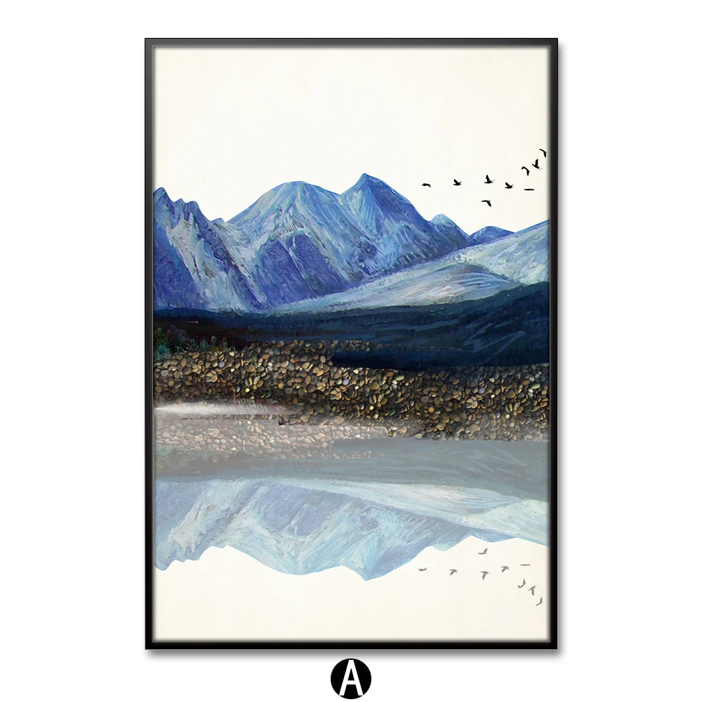 Современное минималистичное настенное искусство холст с синими горами