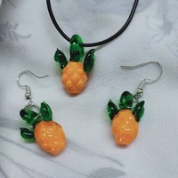 17 sets mix vegetable fruit lampwork murano glass pumpkin pineapple pendant necklace earrings for women jewelry gift