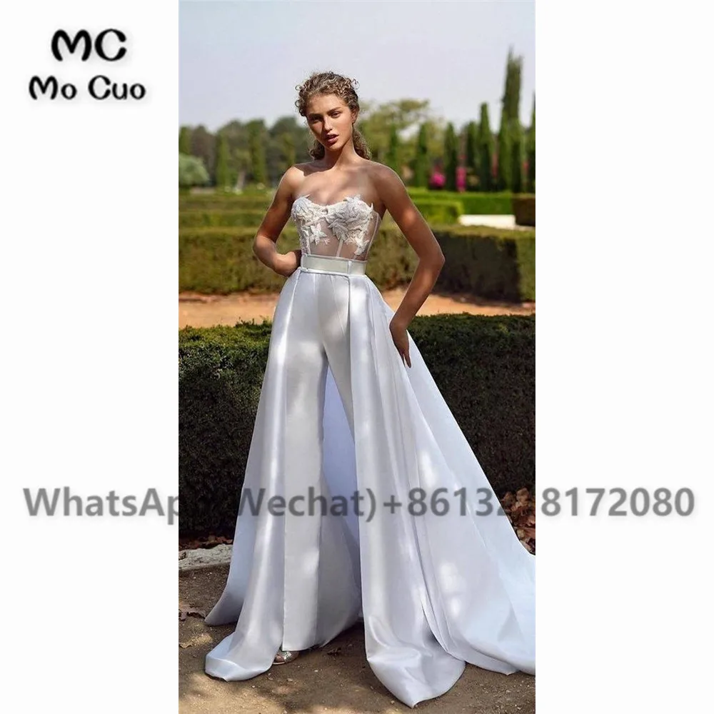 

See Though Illusion 2021 Jumpsuit Evening Prom Dresses For Women's Detachable Train Women Evening dress Custom Made