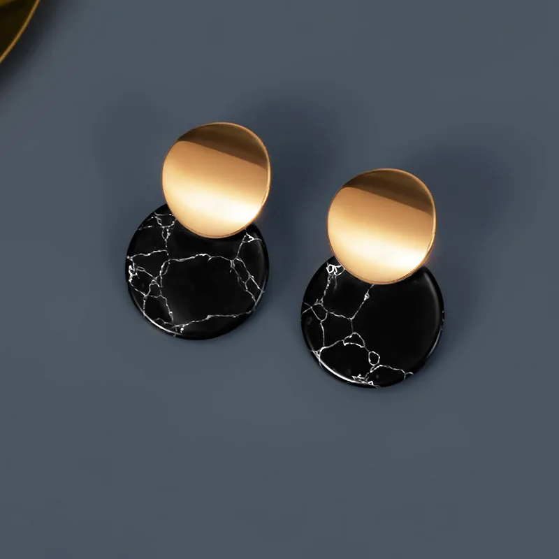 

ZWC Korean New Fashion Round Drop Earrings For Women 2020 Statement Geometry Black Metal Dangle Earrings Trend Vintage Jewelry