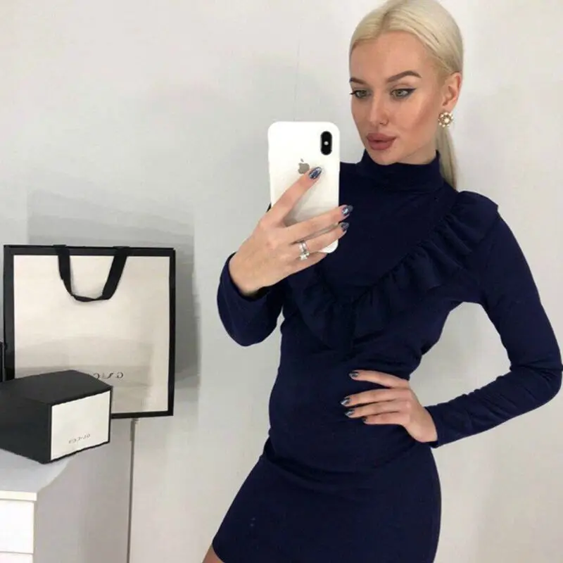 Женская модная одежда для девочек платье с длинными рукавами и круглым вырезом