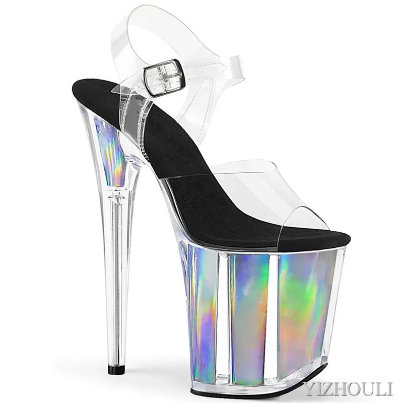 8 inch, summer sandals, discolouring crystal base for parties and nightclubs, transparent 20 cm heels for models, dancing shoes