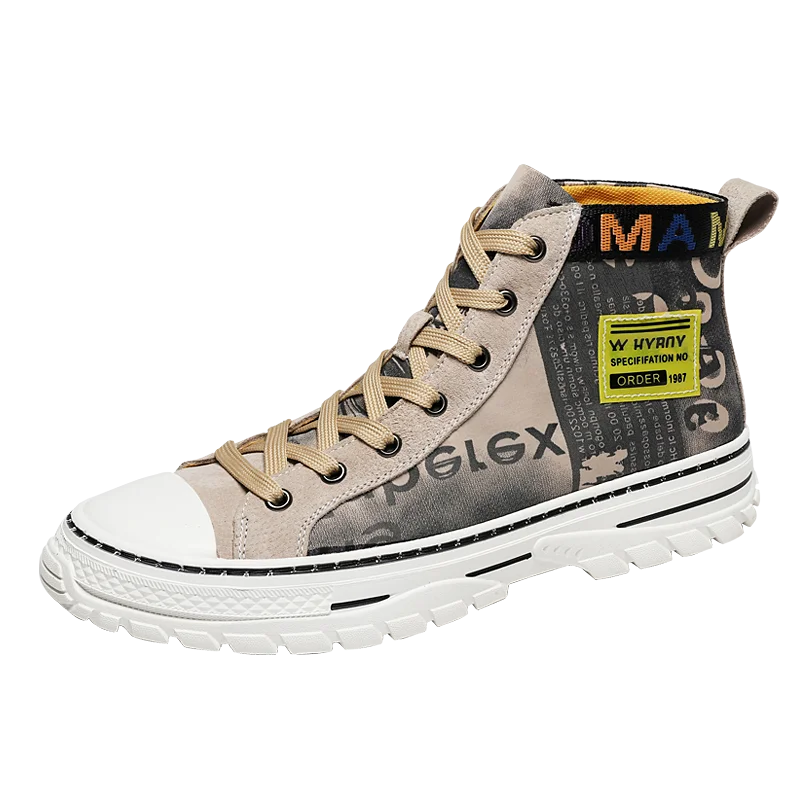 

Large Size Pigskin + Canvas Casual Shoes Mens Sports Shoes Macvise Mens High Tops Sneakers Zapatos De Hombres
