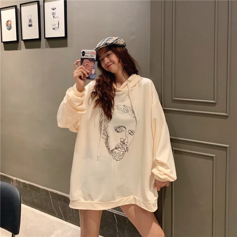 Осень корейский ulzzang мода простой с длинными рукавами с капюшоном Толстовка ins Harajuku сплошной свободный с капюшоном Повседневная Женская толстовка