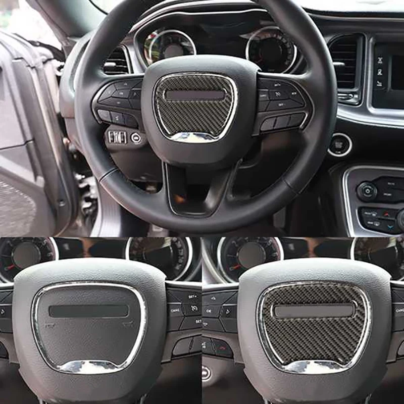 

Carbon Fiber Steering Wheel Cover Trim Frame Decorative Sticker Car Interior Accessories for Dodge Challenger 2015+