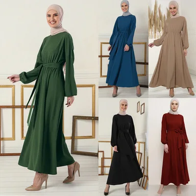 

Hot Sell Simple muslim Dress Smooth Silky Elegant pure color Long Muslim Dresses Women Modest Wear Clothing EID robes